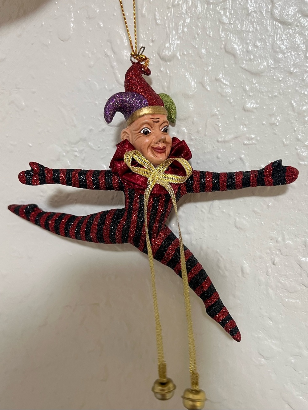 Katherine's Collection Red and Black Striped Jester Ornament